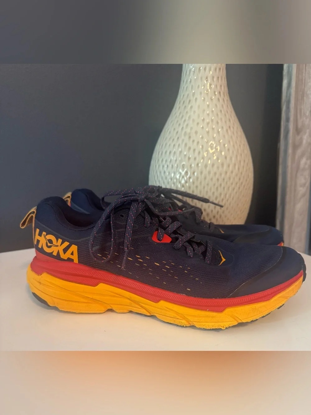 HOKA ONE ONE Challenger ATR 6 Athletic Shoes Sneakers Men's 10.5 Navy Orange Red
